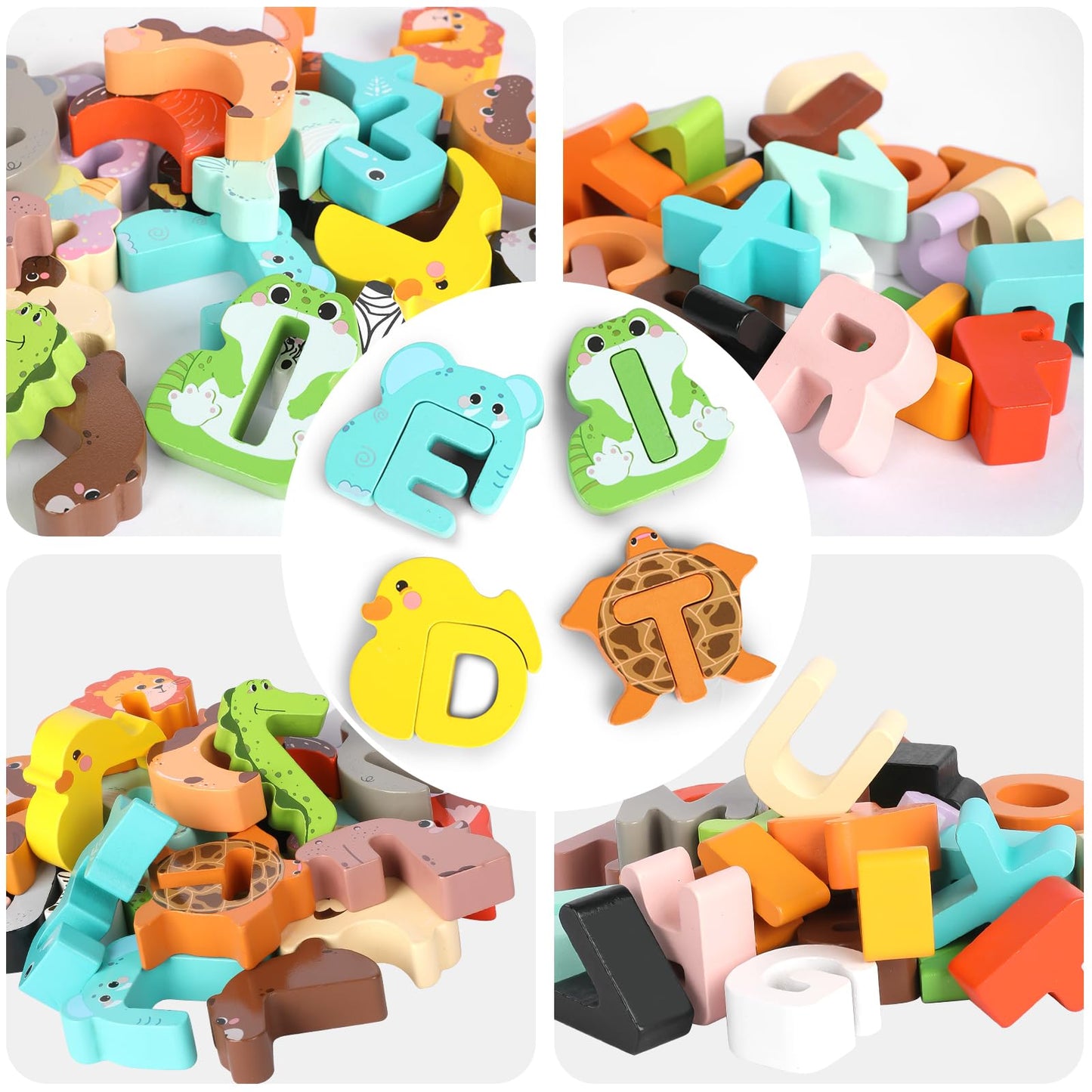 Lasoba Animal Alphabet Puzzle Matching Game - Wooden Alphabet Learning Toys, ABC Puzzles for Toddlers 2-4, Montessori Educational Toys for Kids Ages 3-5 Up