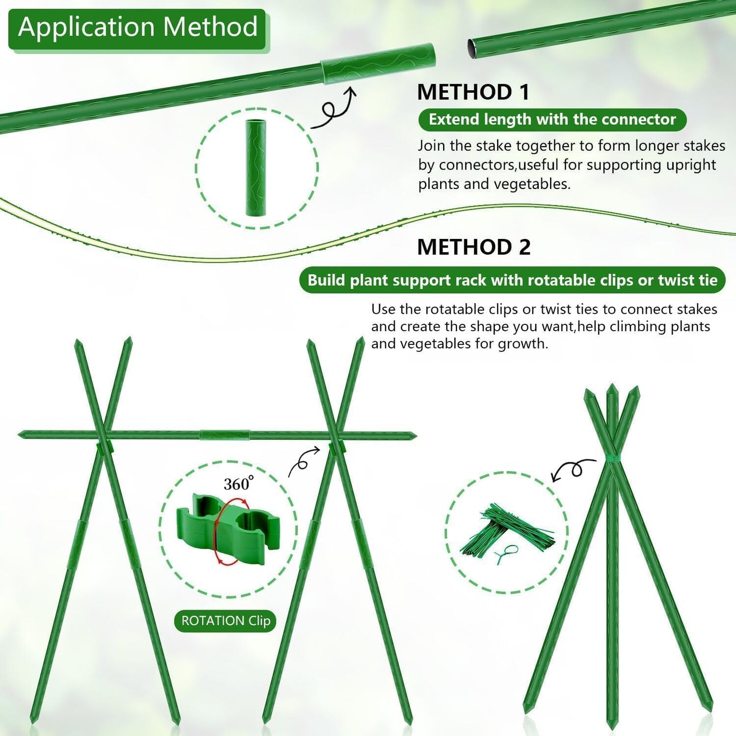 Sturdy Garden Stakes 18 Inch SupKing DIY 3/4/5/6/7ft Tomato Support Stake Green Plastic Coated Metal Tall Plant Stick Poles Plants Trellis for Indoor Outdoor Climbing Cucumber Chili Eggplant-20 Packs