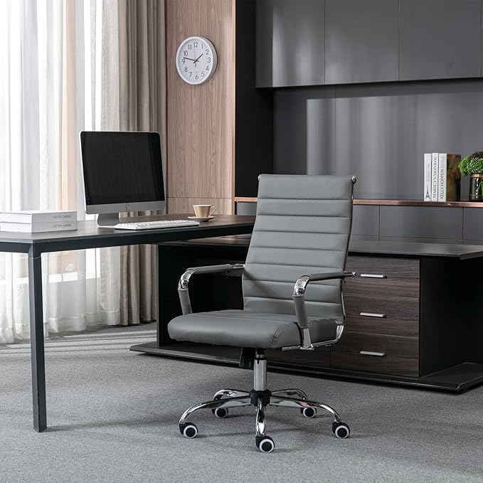 Home Office Chair Ribbed, Modern Leather Conference Room Chairs, Ergonomic