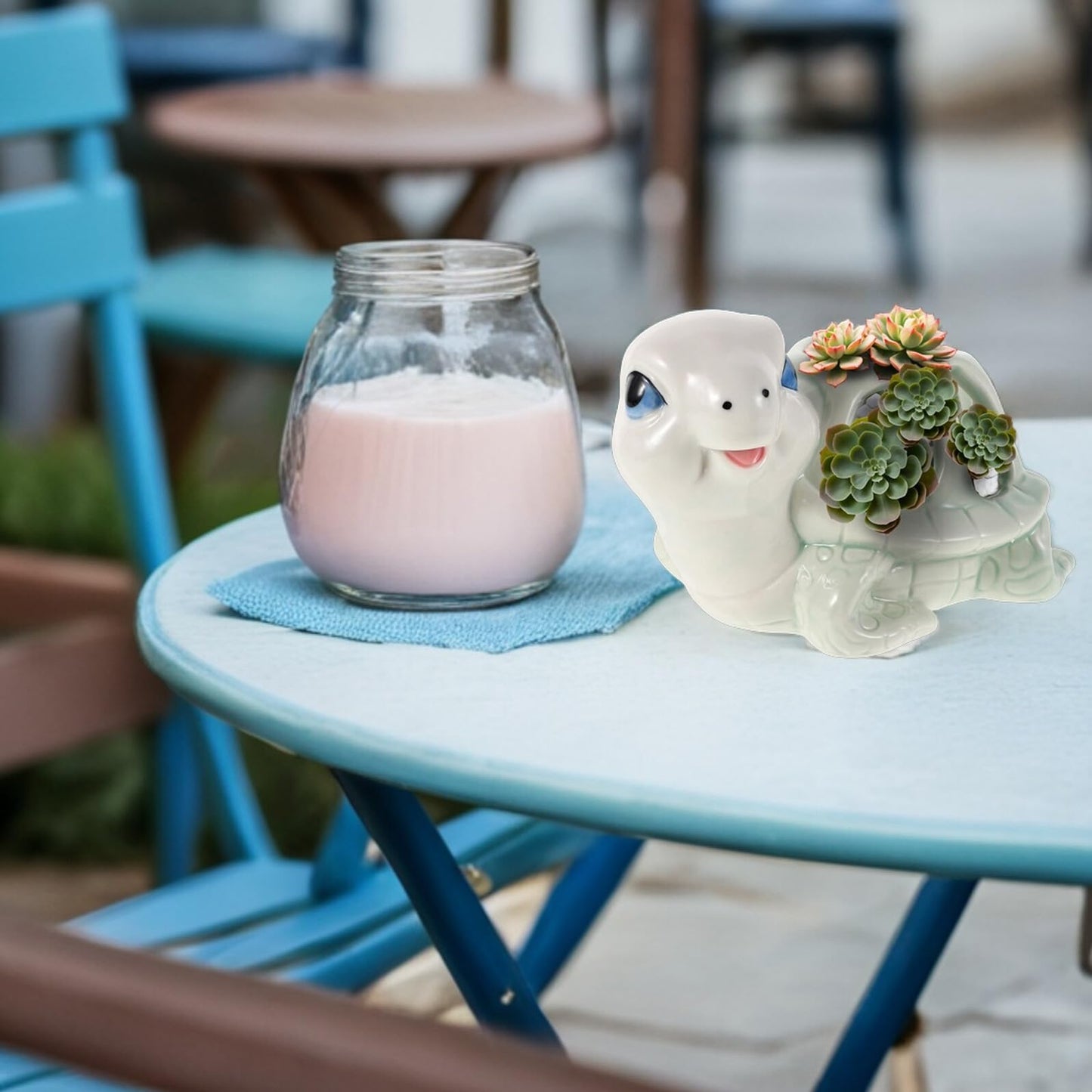 Luxshiny Ceramic Animal Succulent Planter Tiny Tortoise Flower Pot for Tabletop Decor Small Creative Hand-Painted Office Indoor Gardening