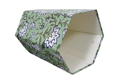 Generic 3.3 Gallon Cotton Hand Block Printed Paper Waste Basket |Small Decorative Trash Can for Housewarming Gifts in Living Room, Bedroom, Bathroom | Eco-Friendly, Plastic-Free (1, D BLUE GREEN)