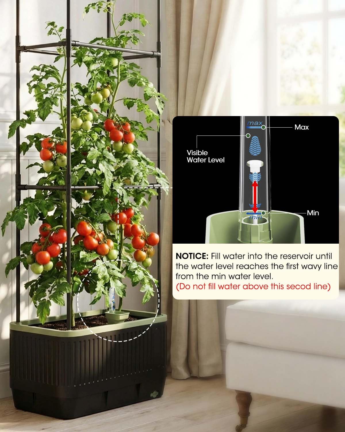 MQJIAZHI Self Watering Tomato Planter with Trellis, Rectangular Tomato Cages Trellis for Raised Garden Bed, Tomato Planters Box for Garden Pots Patio Indoor Outdoor (Rectangular, 1PC)