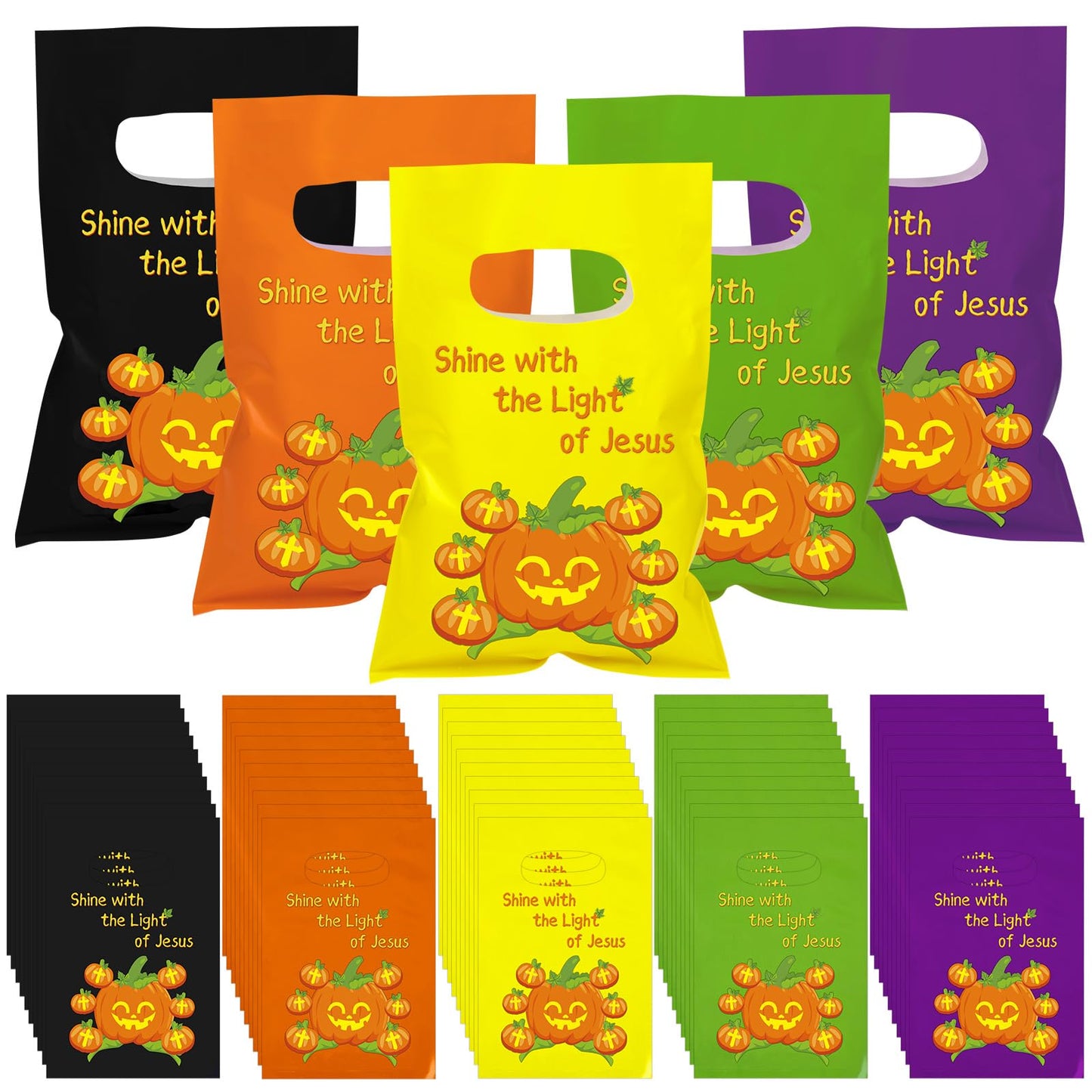Tenceur 300 Pcs Halloween Religious Pumpkin Candy Bags for Kids Bulk Christian Jesus Bible Gift Goody Halloween Bags for Party Favor