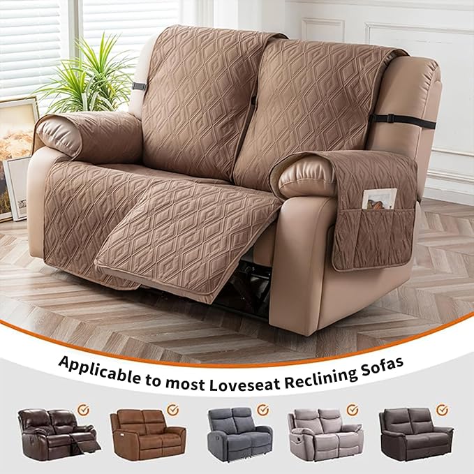 Genina Waterproof Loveseat Recliner Cover Non-Slip, Sofa Cover