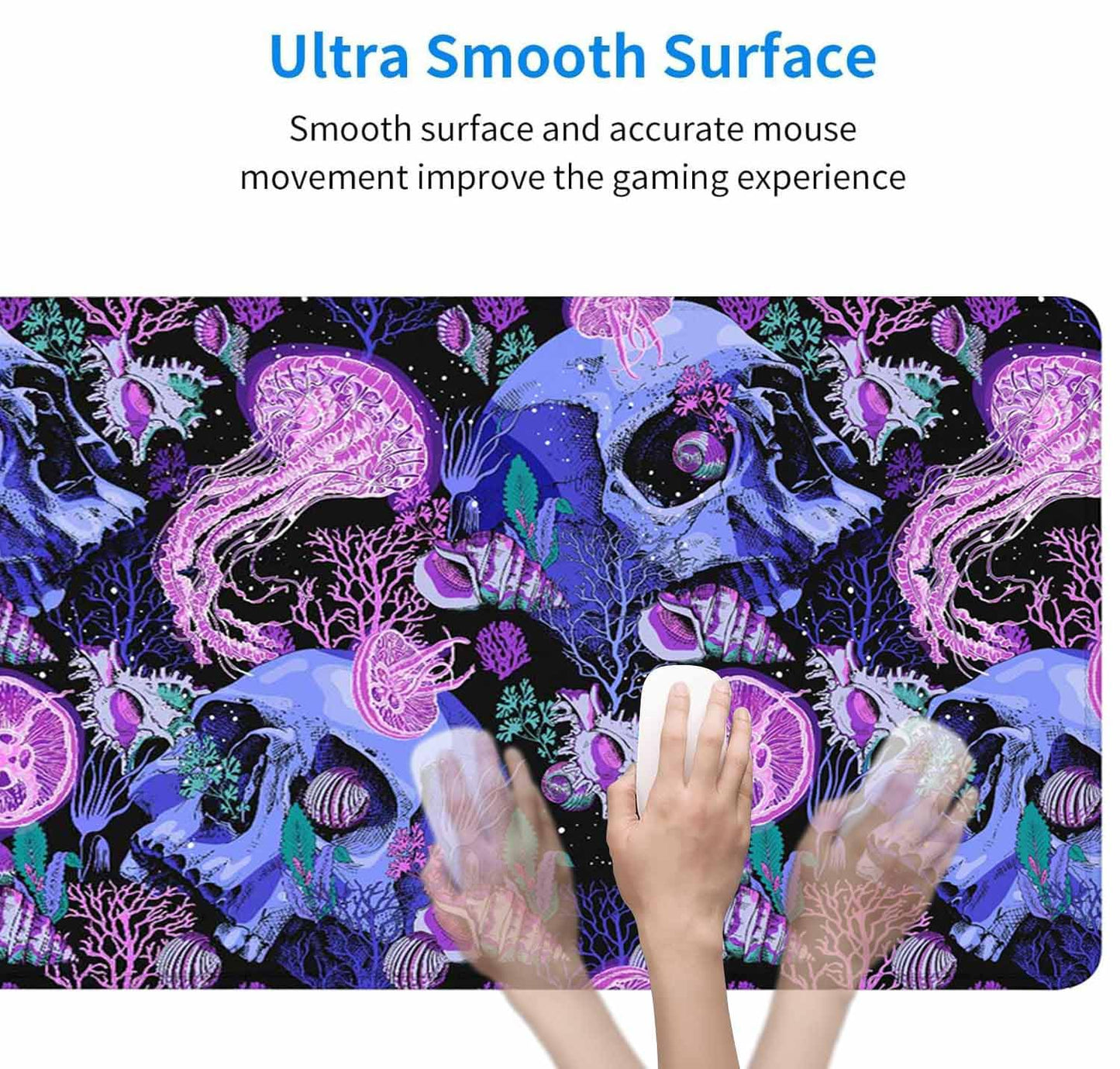 Mouse Pad Gaming, Large XXL Mouse Pads, Non-Slip Rubber Base Mousepad, Keyboard Mouse Mat Desk Pad with Stitched Edges, 35.4x15.7 inch Bright Psychedelic Skulls