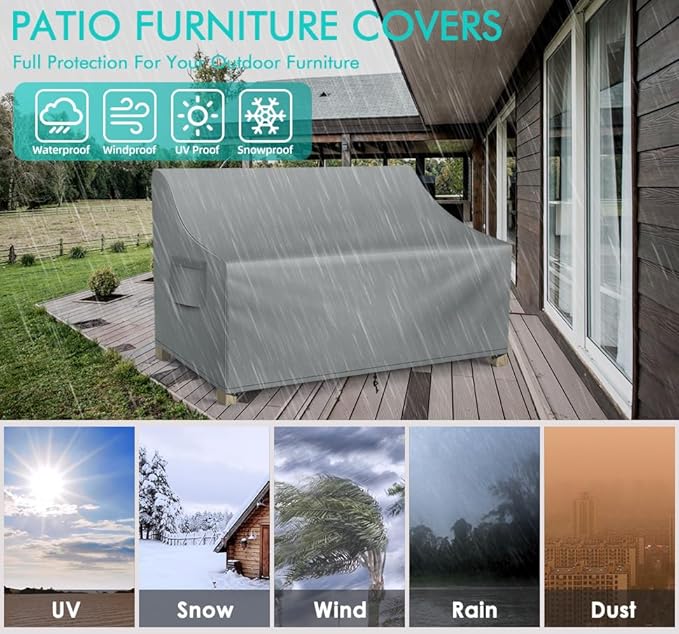 WLEAFJ Patio Sofa Cover Waterproof, 3-Seater Outdoor Sofa, Heavy Duty Deep