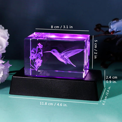 YWHL Crystal Hummingbird Gifts for Women Man, Laser Engraved 3D Hummingbird Figurines for Animal Lovers, Hummingbirds Decor for Home Party