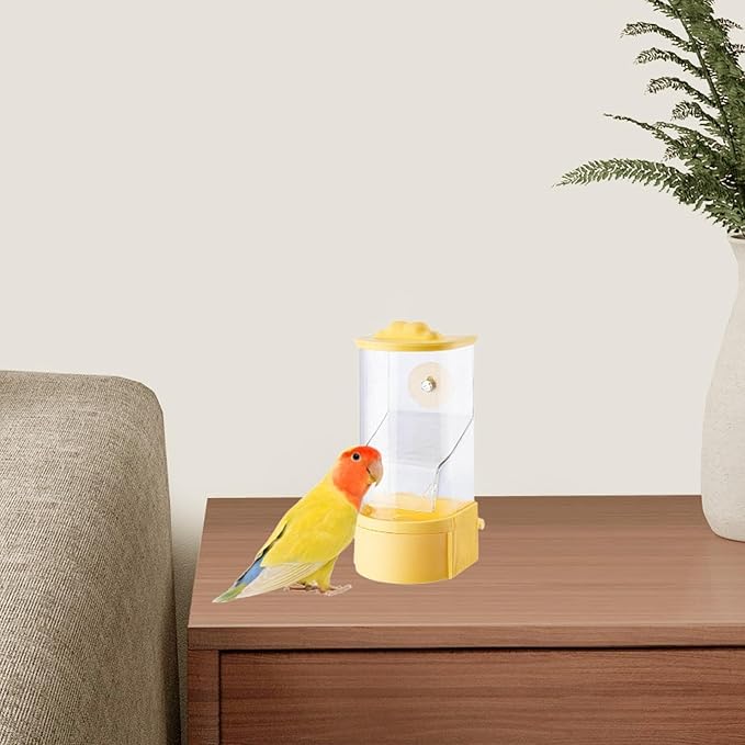 No Mess Bird Feeder Parrot Foraging Feeder Leakproof,Clear,Food Container,Cage Accessories for Parakeet Budgerigar Finch, Yellow