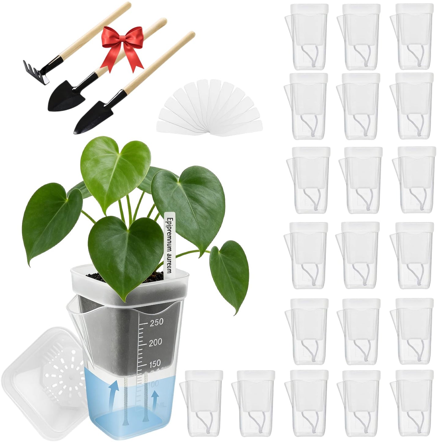 Elfgift 20 Pcs 2.5 in Small Self Watering Pots, Semi Hydroponic Reservoir with Graduated Marks and Pour Spout, Naked Root Planter with Wick for African Violet and Desk Propagation (2.5In)