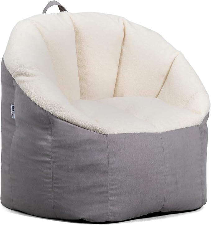 Big Joe Milano Bean Bag Chair, Oat Sherpa and Graphite Vegan Suede, Soft
