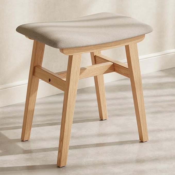 Muwuele Solid Wood Vanity Stool, Compact Makeup Chair