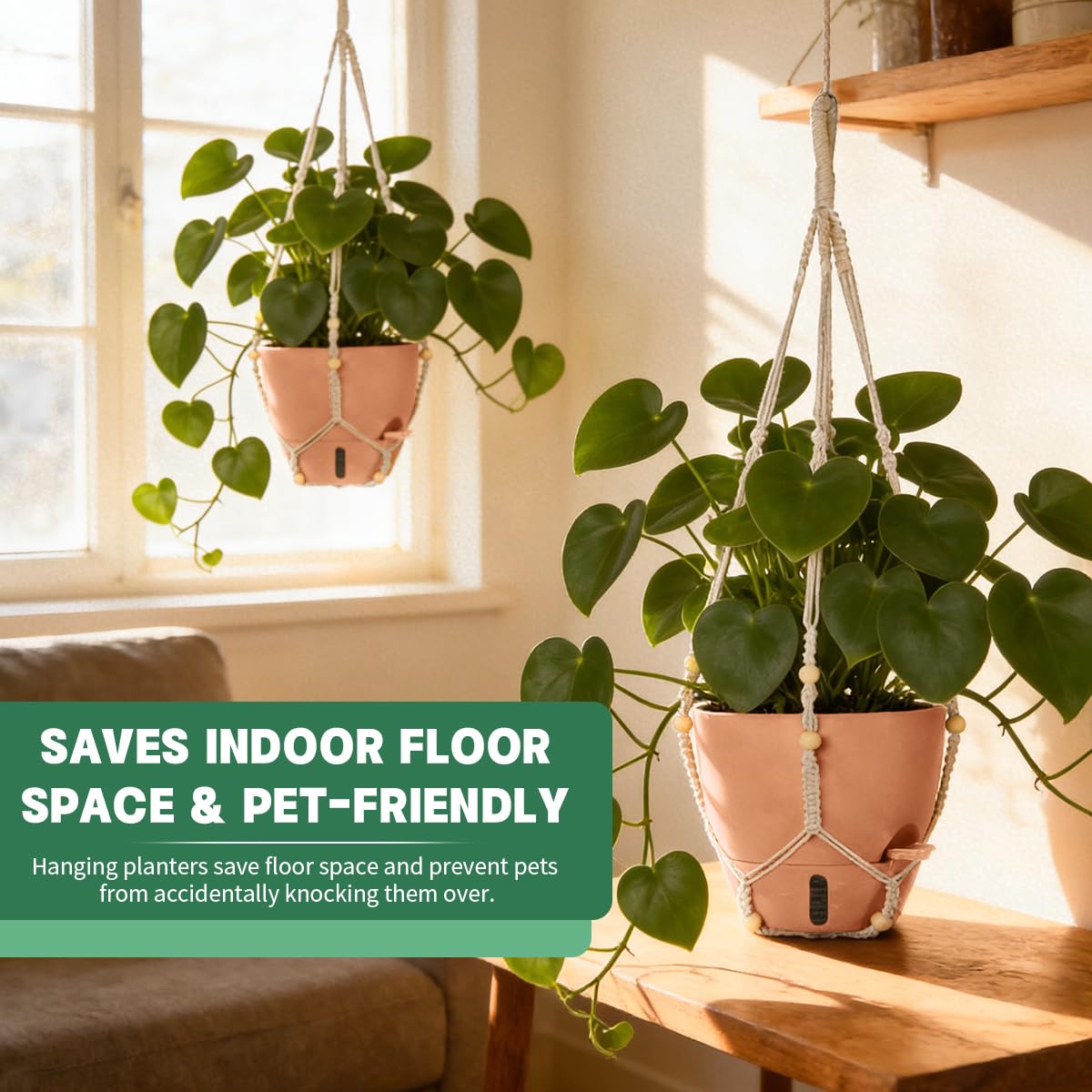 YUNLINGAA Self-Watering Hanging Planters for Indoor Plants Set 2-Piece Includes Plant Hanging Pot, Drainage-Hole Hanging Pot, and Hanging Basket Rack (Terracotta,10 Inches)