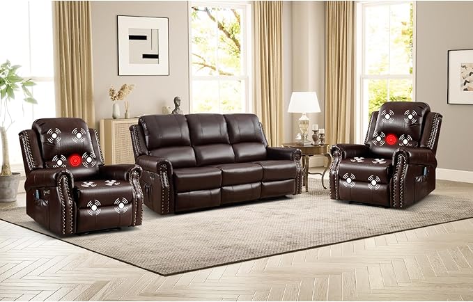 EBELLO Faux Leather Power Living Room Furniture Set, Included 2 Reclining 1
