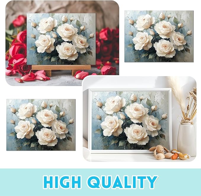 6 Sheets Large White Roses Rub on Transfers
