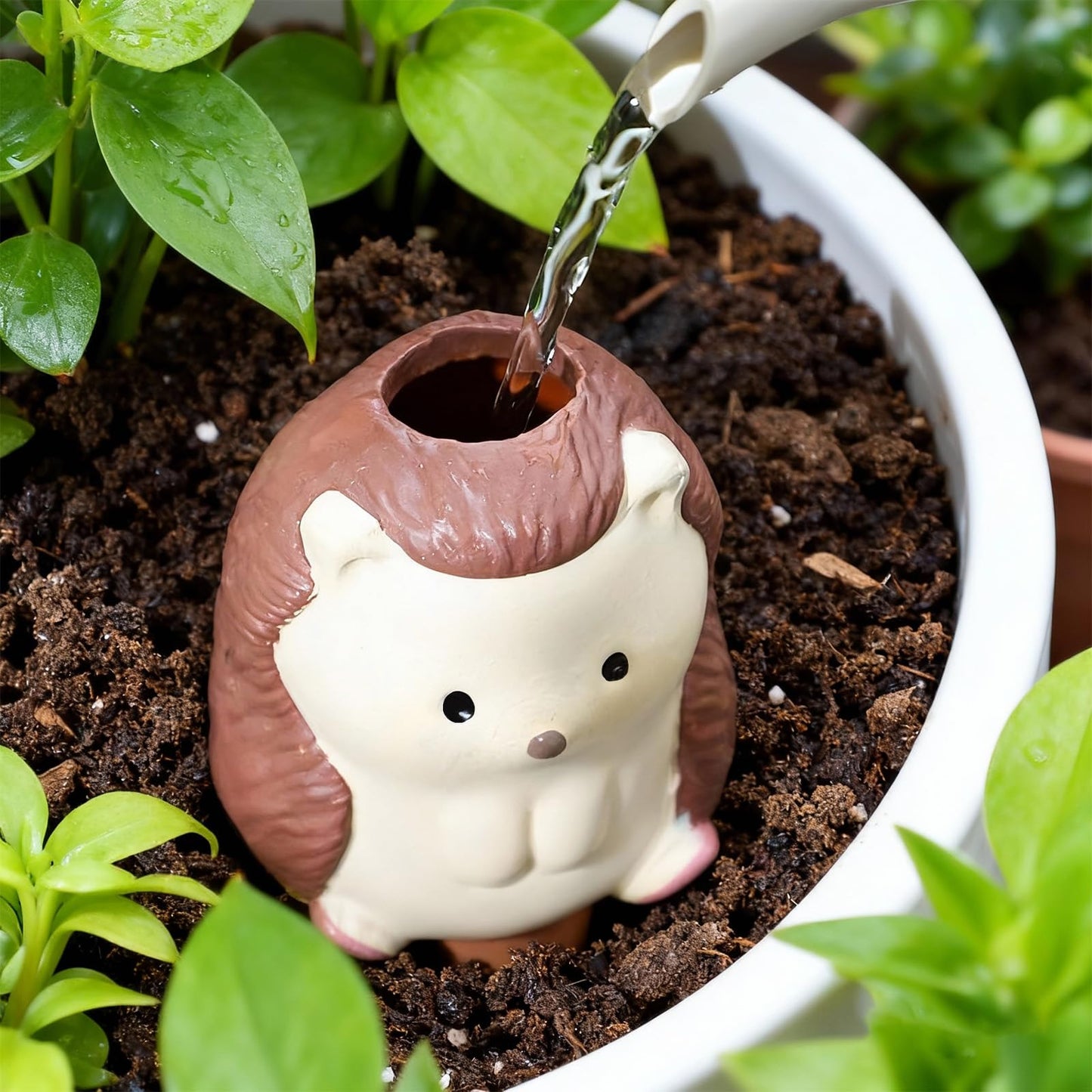 MCleanPin 4 Pack Plant Watering Spikes and Globes Handmade Terracotta Self-Watering Planter Insert Automatic Plant Waterer Devices for Indoor Outdoor Plants (Forest Animals)