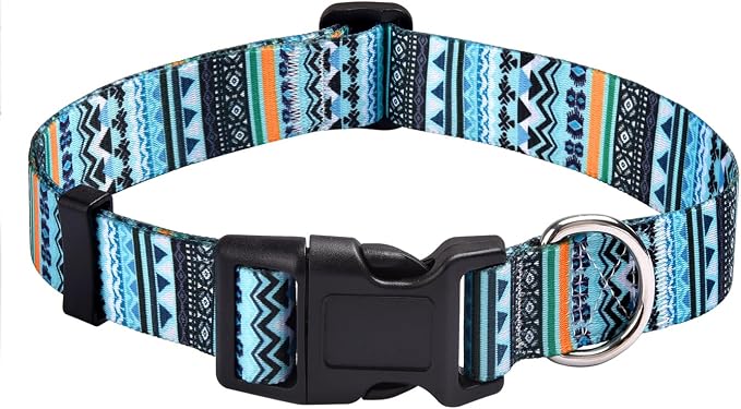 MarukoPet Dog Collar, Adjustable for Small Medium Large Dogs Puppy, Cute Design with Bohemia Floral Tribal Geometric Patterns Boys Girls Dog Collar(Green Bohemia-L)