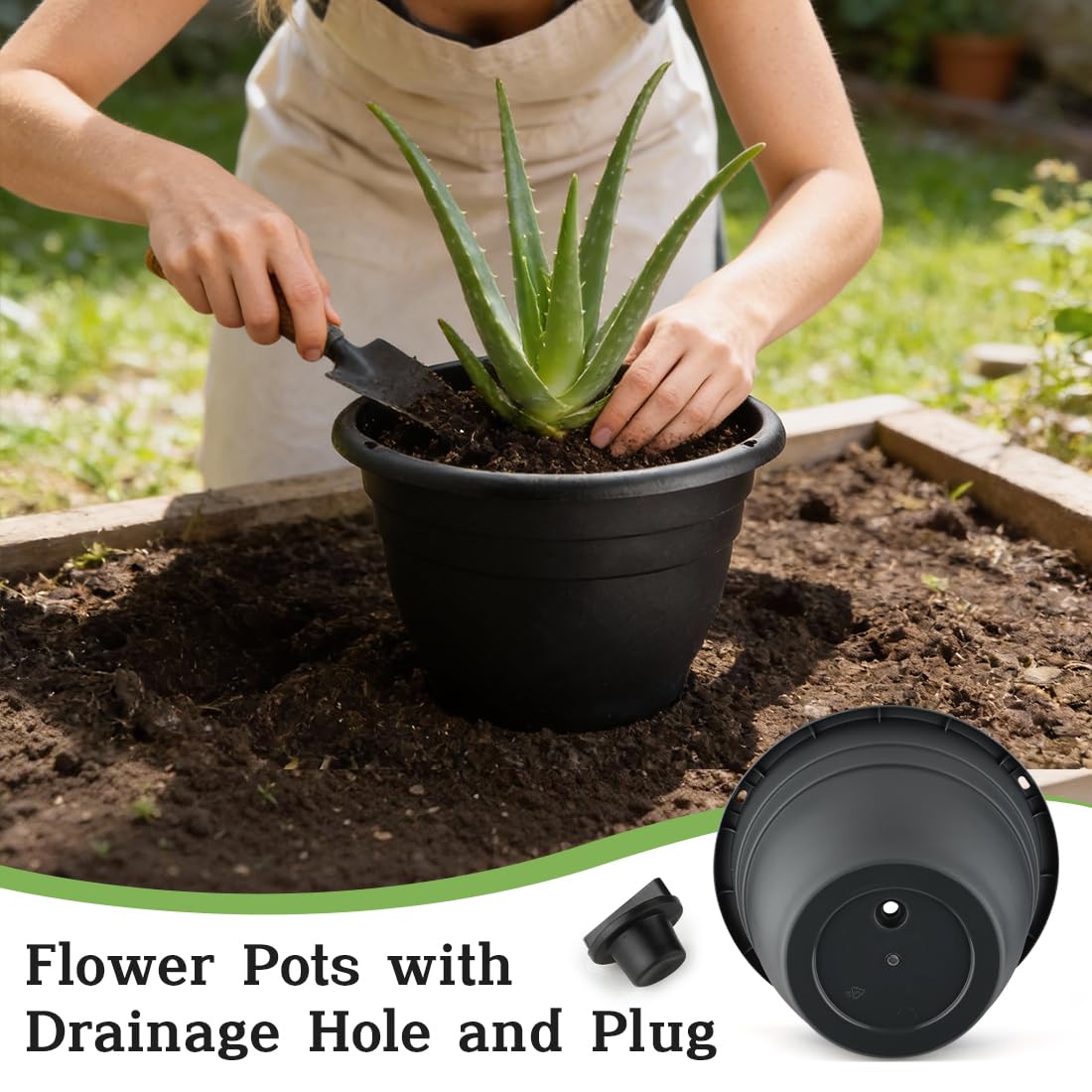 RooTrimmer 25 Pack 10 Inch Plant Pots with Drainage Holes,Black Plastic Flower Pots for Indoor & Outdoor Plants,Durable Lightweight Planters for Flowers,Herbs & Gardening