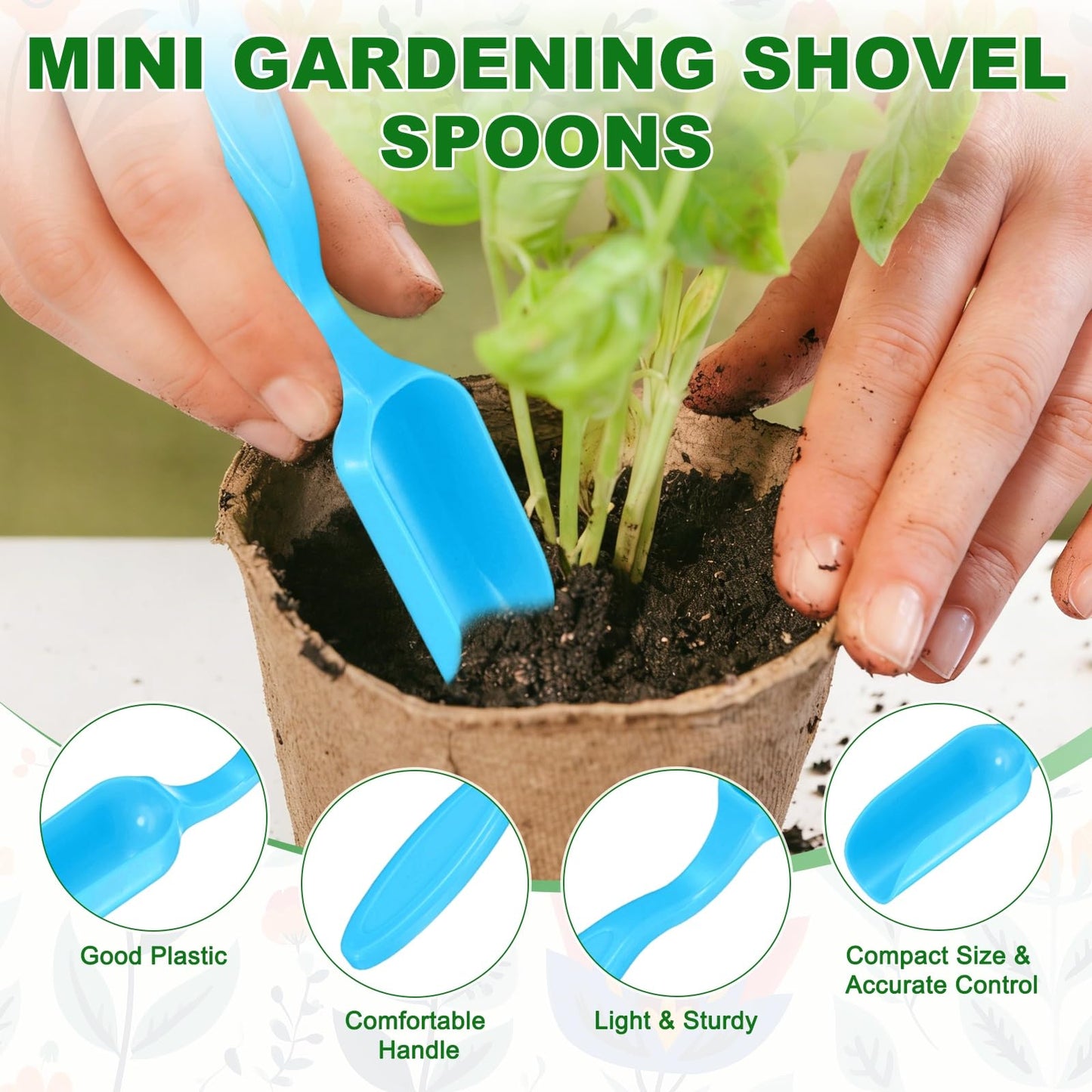 M METERXITY 20-Pack Mini Gardening Shovel Spoons, Plastic Garden Soil Scoops for Cultivation Digging Transplanting/Flower Planting/Plant Succulent, Colorful Small Gardening Tools [Blue]