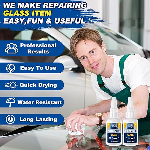 Glass Glue, 100g Ultra Strong Clear, Waterproof & Fast Super Glue, Curing