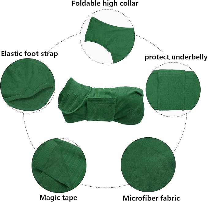 Geyecete Dog Drying Coat - Dog Bathrobe Towel - Microfibre Fast Drying Super Absorbent Pet Cat Bath Robe Towel, Luxuriously Soft Green XXL