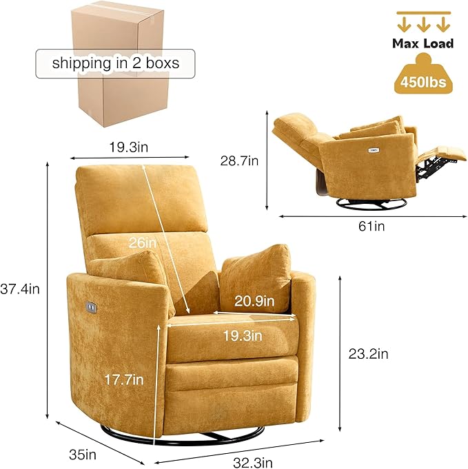 Power Recliner, Nursery Chair Swivel Glider Rocking Chair