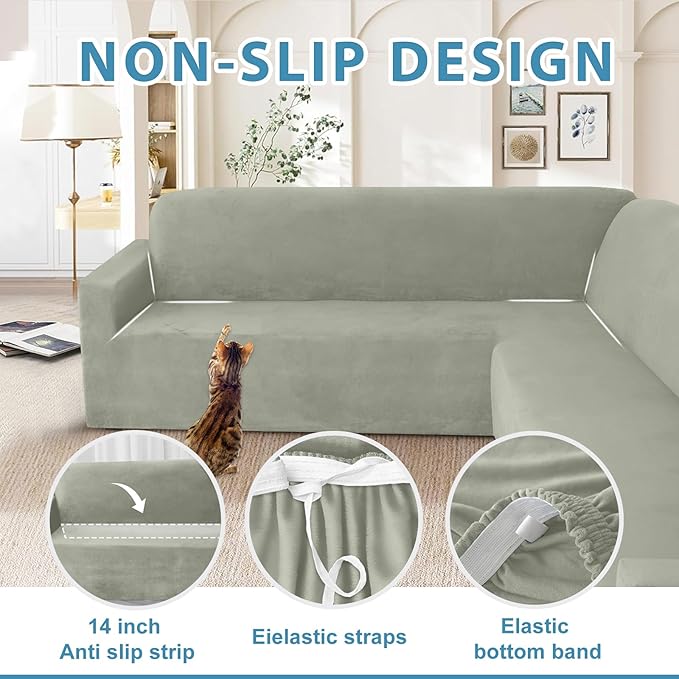 HDCAXKJ Corner Sectional Couch Covers Velvet Stretch L Shape Sofa Cover Soft