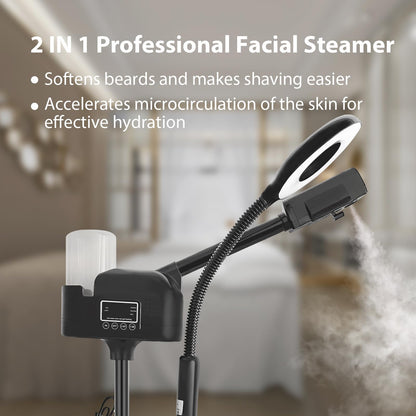 Professional Facial Steamer 3 in 1 Steamer for Face with Hot & Cold Nozzle 5X LED Magnifying Lamp Facial Steamer for Esthetician Beauty Face Equipment Use at Home or Salon