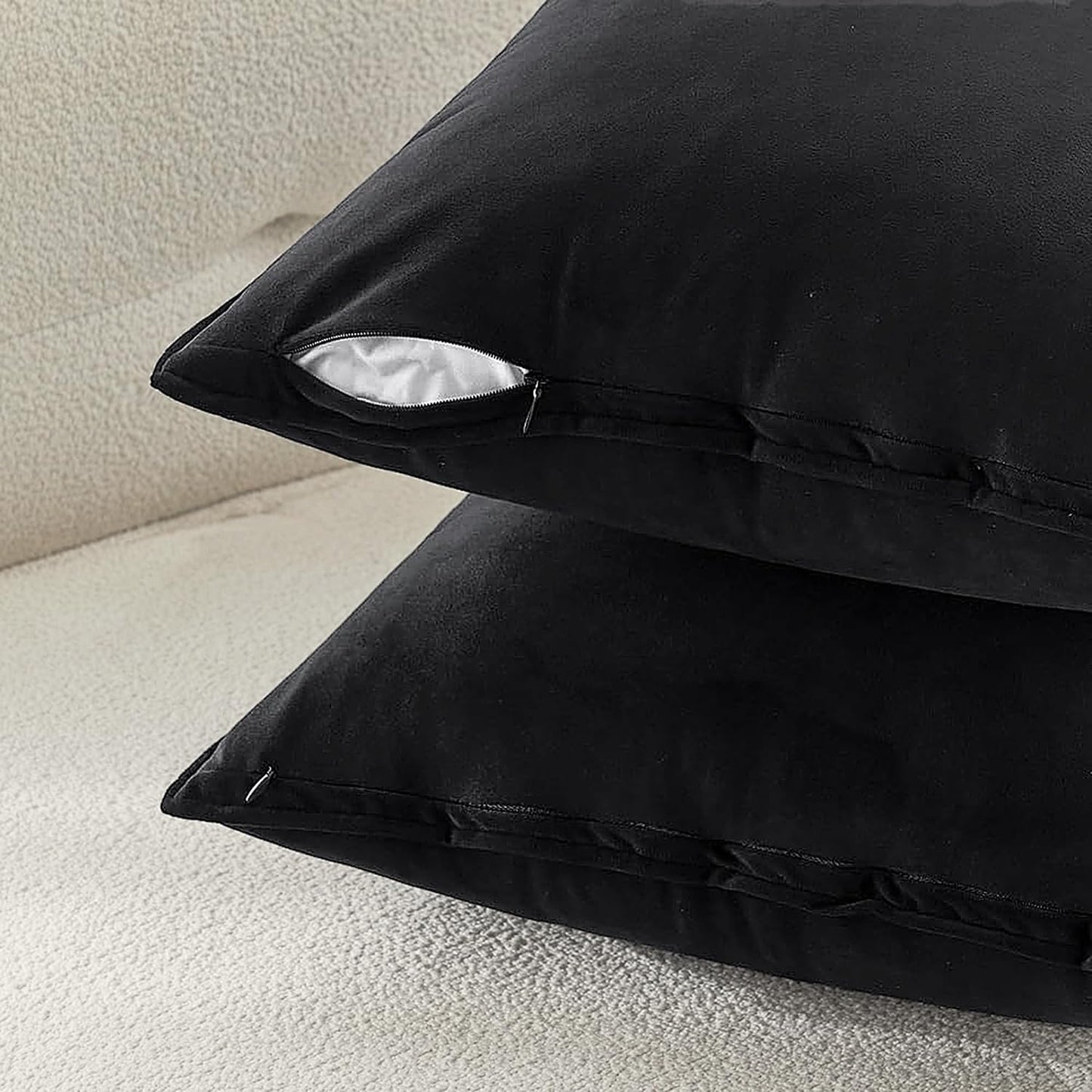 MIULEE Black Velvet Throw Pillow Covers 18x18 Soft Decorative Solid Square Cushion Cases Pack of 2 Modern Luxury Home Decor for Couch, Sofa, Bedroom