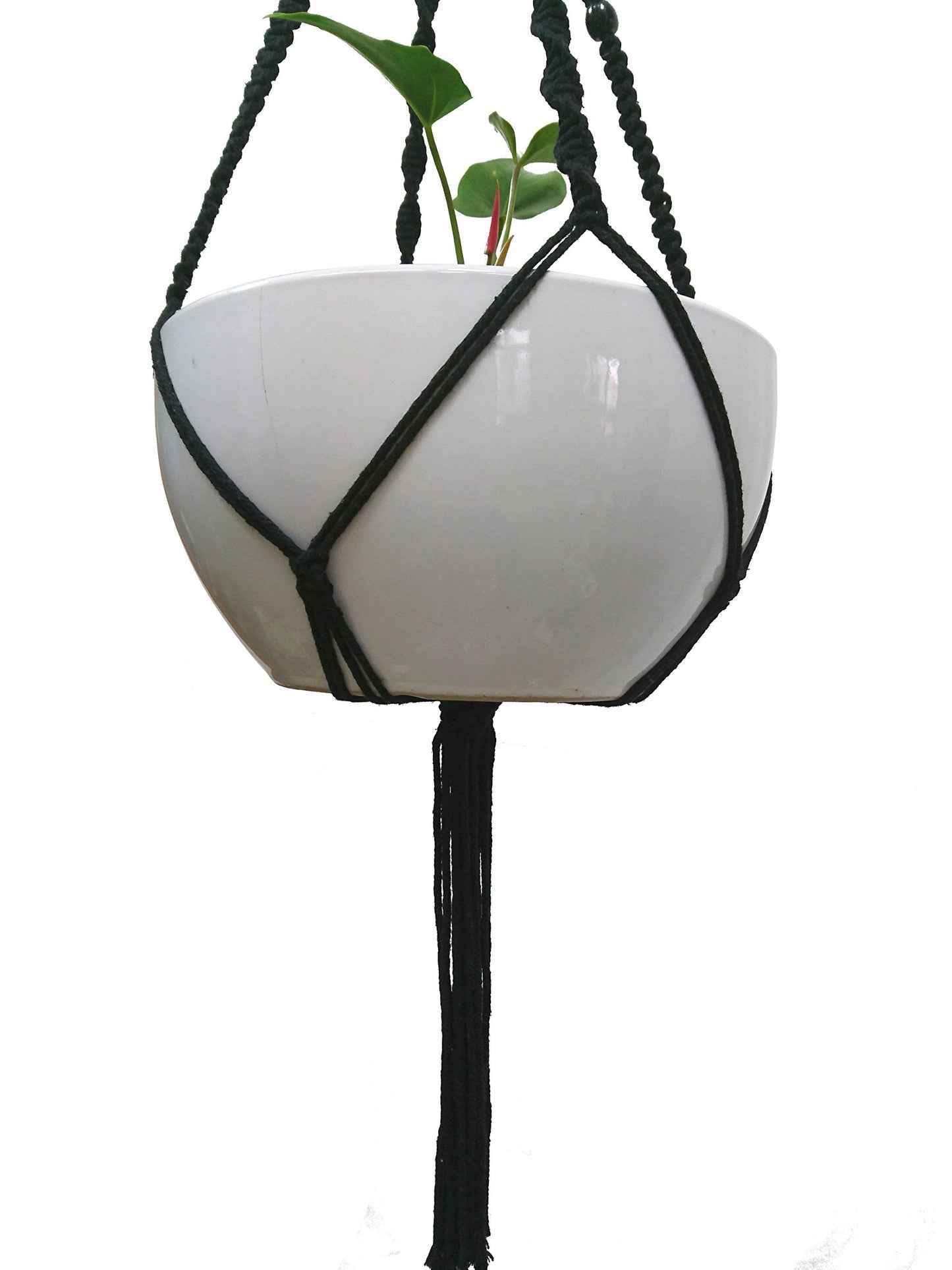 Macrame Plant Hanger & Holder, Hanging Planter 4 Legs Double Deck for 8 inch to 10 inch Two Pots Indoor Outdoor Hanging Planter Cotton Rope 67 Inch with Metal Ring (Cotton-Black)