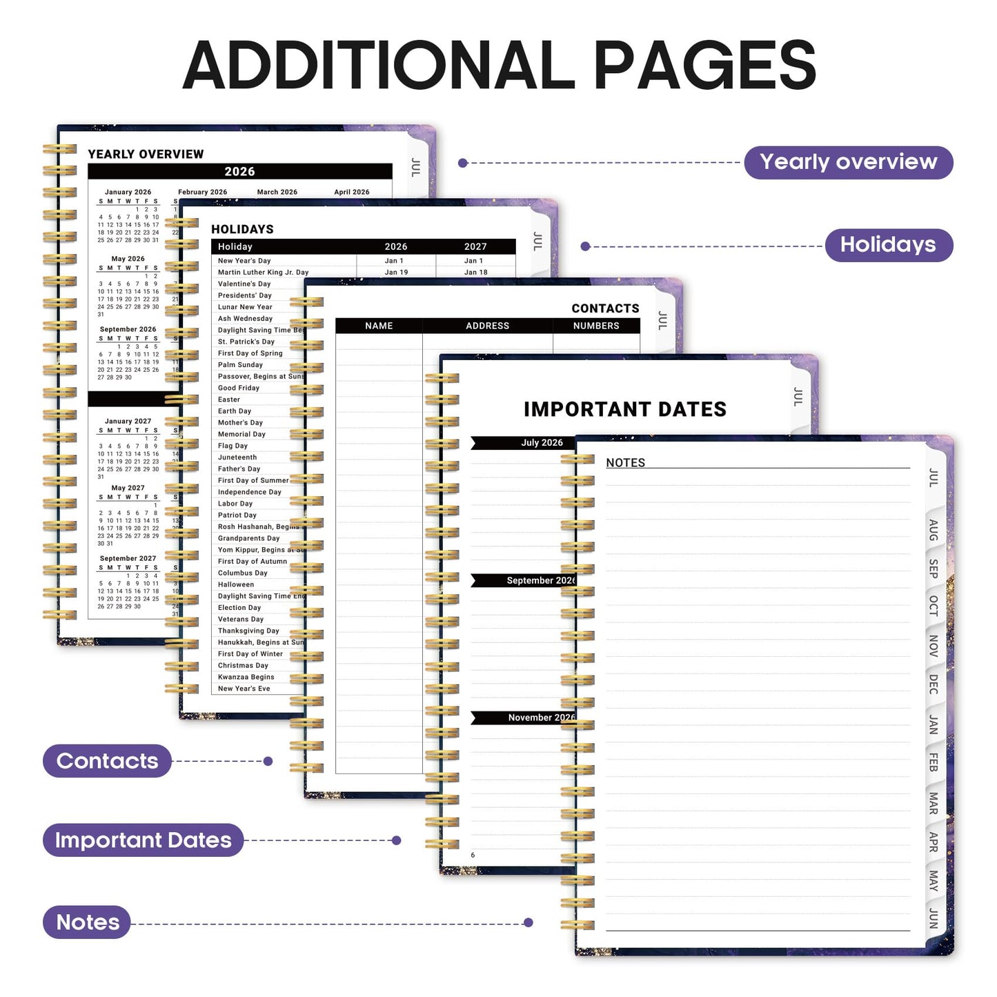 Planner 2026-2027, Academic Year Weekly and Monthly Calender Planner, from Jul 2026 - Jun 2027, Spiral Bound School Planning Book, Perfect for Teacher, Student, Women & Men, A4 (8.5" x 11"), Cosmic Amethyst