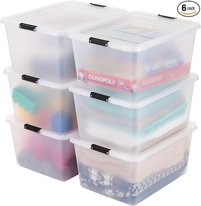 IRIS USA 32 Qt High-Capacity Clip Box 6-Pack, Craft Storage Bins with Latching Lids, Art & Writing Supply Containers for Home, Office & Classroom Organization