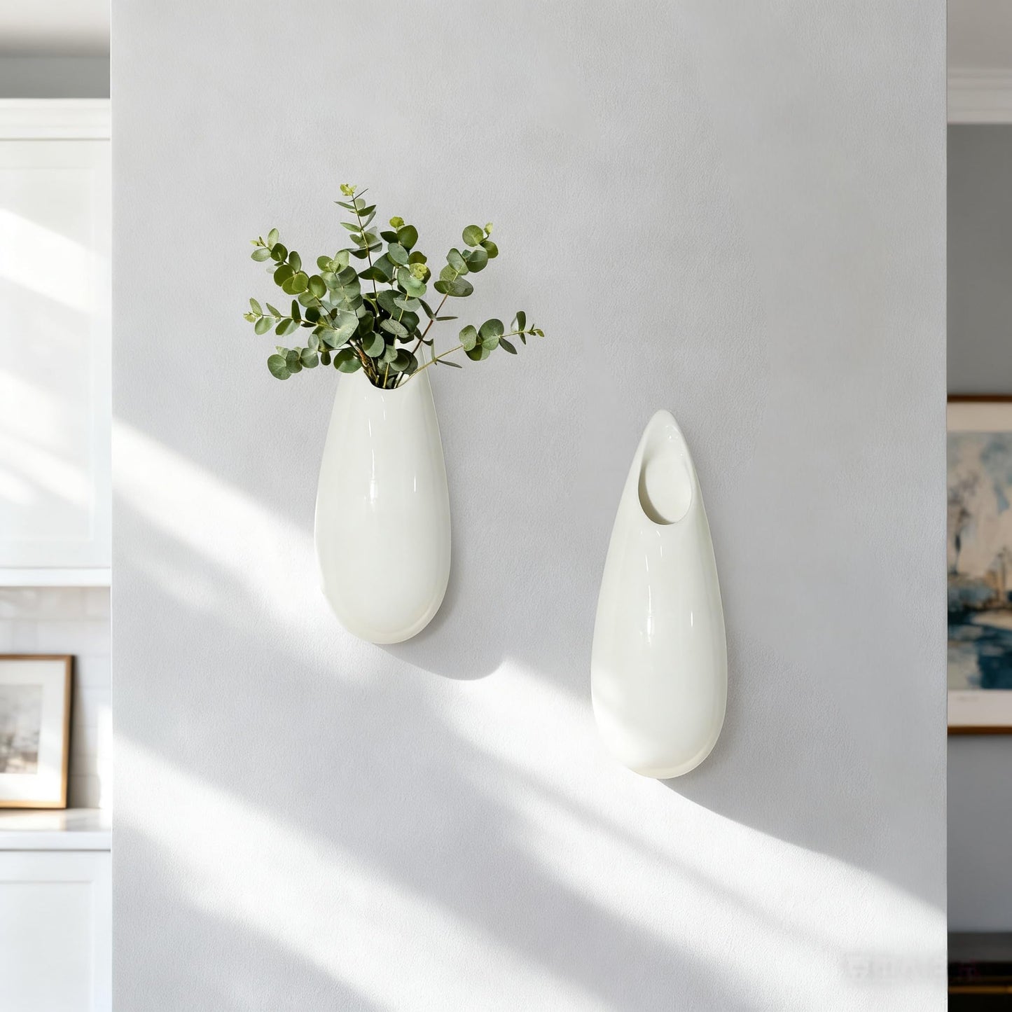 2 Pack White Ceramic Wall Vases,5.9 Inch Wall Hanging Plant Holder,Cubicle Modern Decor Plant Holder Vase for Indoor Plants, Hanging Propagation Flower Pots for Air Vases