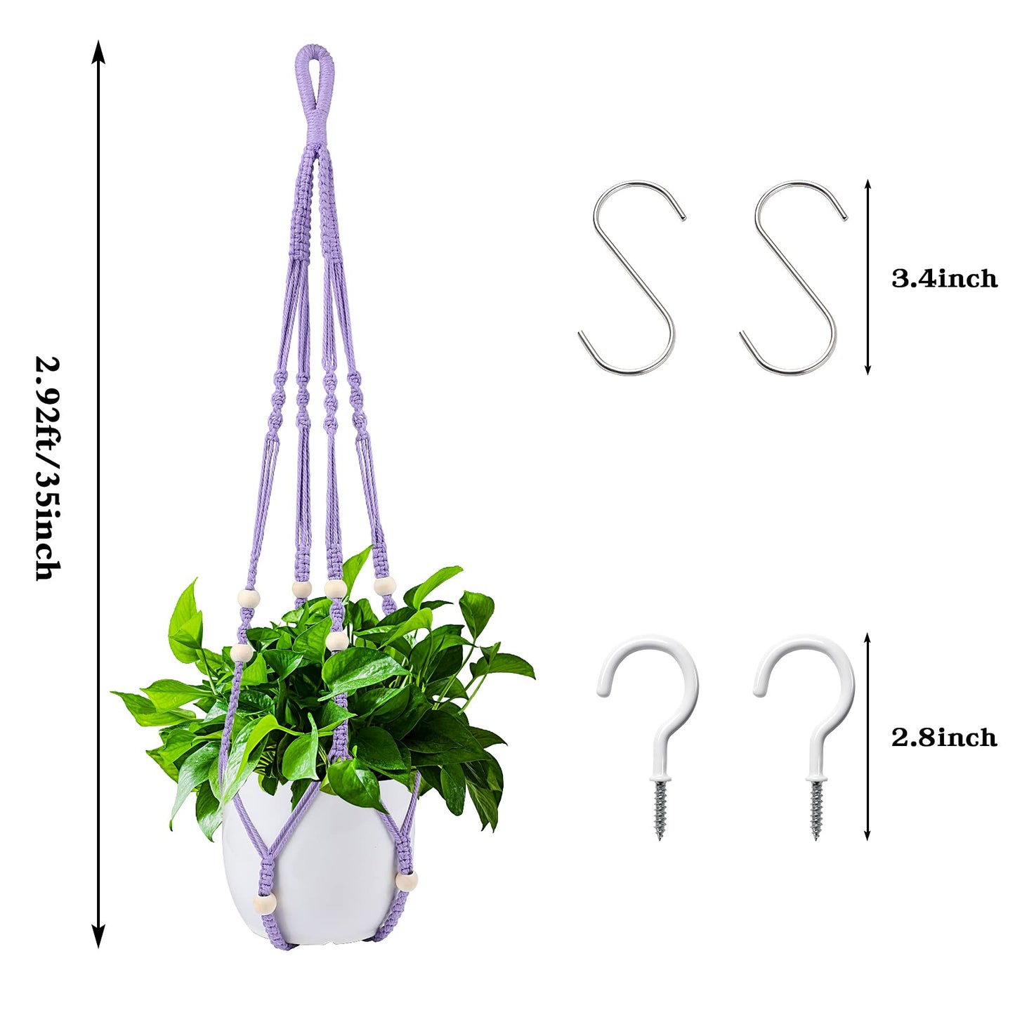 Augshy Macrame Hanging Planter, Hanging Planters for Indoor Outdoor Home Decor, Hanging Plant Holder No Tassels Set of 2 with 4 Hooks
