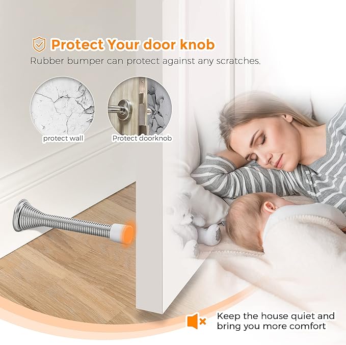 Ravinte Door Stoppers, 6 Pack Spring Door Stops with Rubber Bumper, Satin Nickel Door Stoppers for Bottom of Door