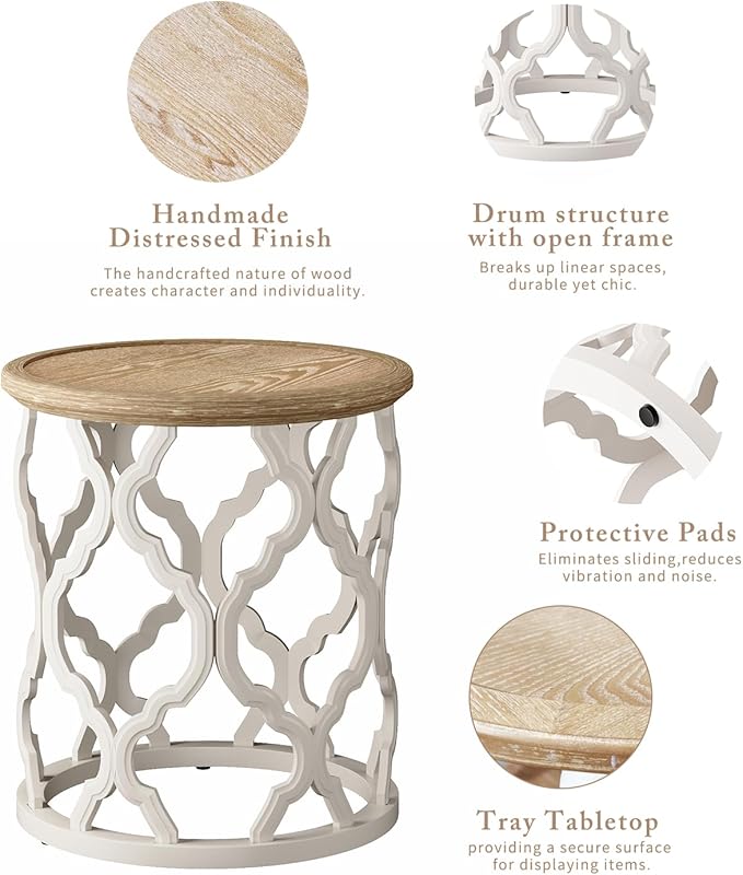 karlott Farmhouse End Table, 18.5'' French Country Round Side Table, Distressed