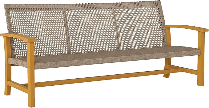 Outsunny Wicker Outdoor Couch, 3-Seat Rattan Outdoor Patio Sofa, 1000 lbs.