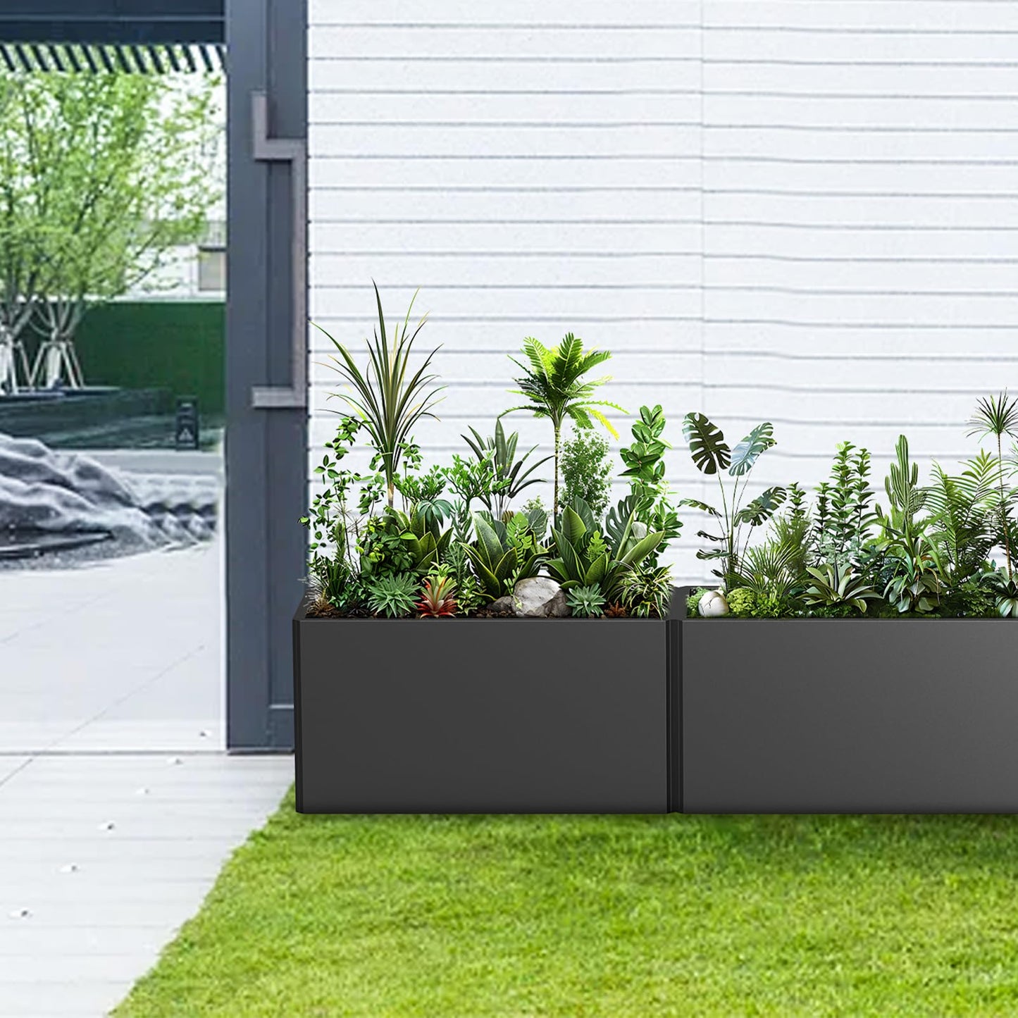 Ganeekiron Rectangular Planter Box (36''L x 15''W x 15''H) Large Planter Box Outdoor, Metal Planters with 6 Drainage Holes for Commercial Residential Patio Deck and Backyard, Black