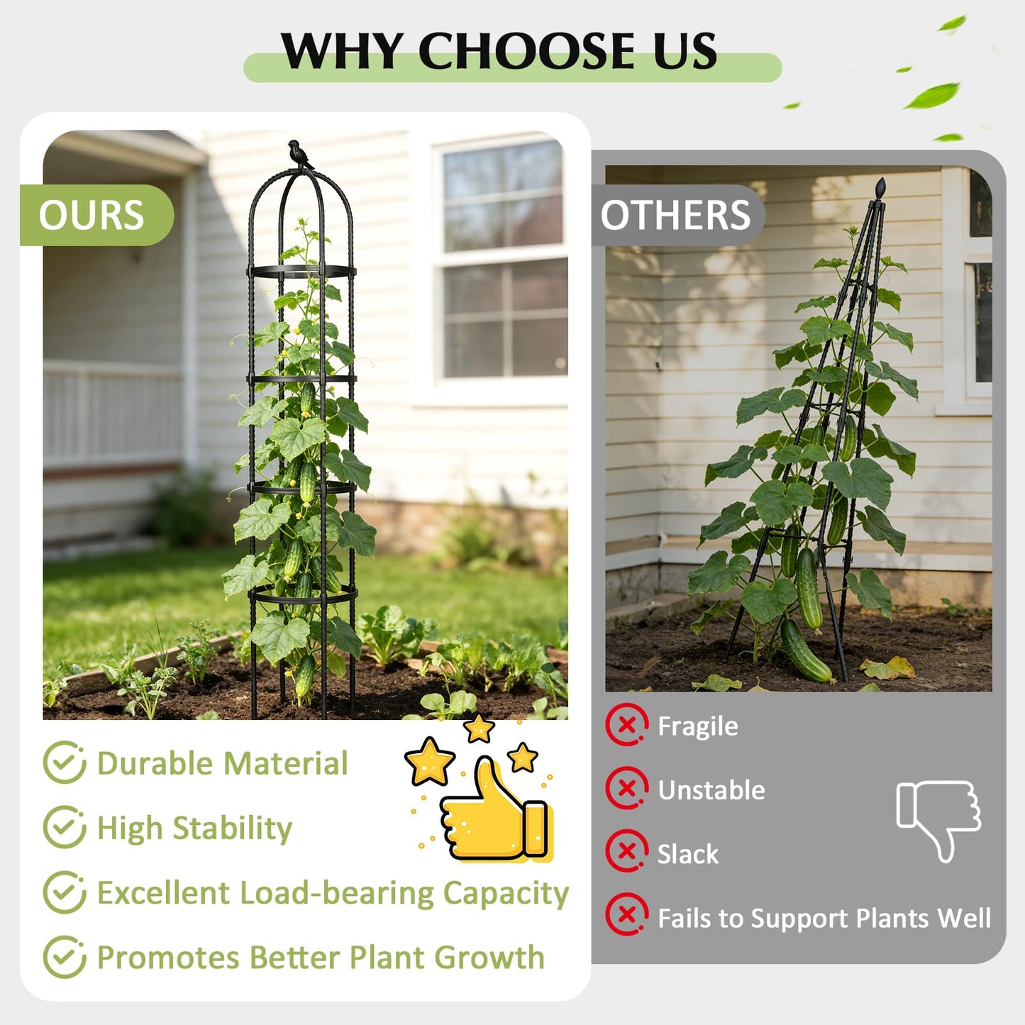 Obelisk Trellis for Climbing Plants Outdoor, 6.2 FT Plant Support for Tomato, Rose, Flowers, Grape, Pea, Cucumber, Rustproof Plastic Coated Metal Plant Tower for Potted Plants - 1PC Garden Trellis