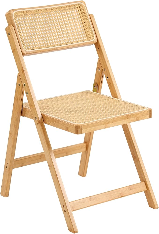 Furlide Rattan Folding Chair, Modern Mid Century Dining Chair Set of 1