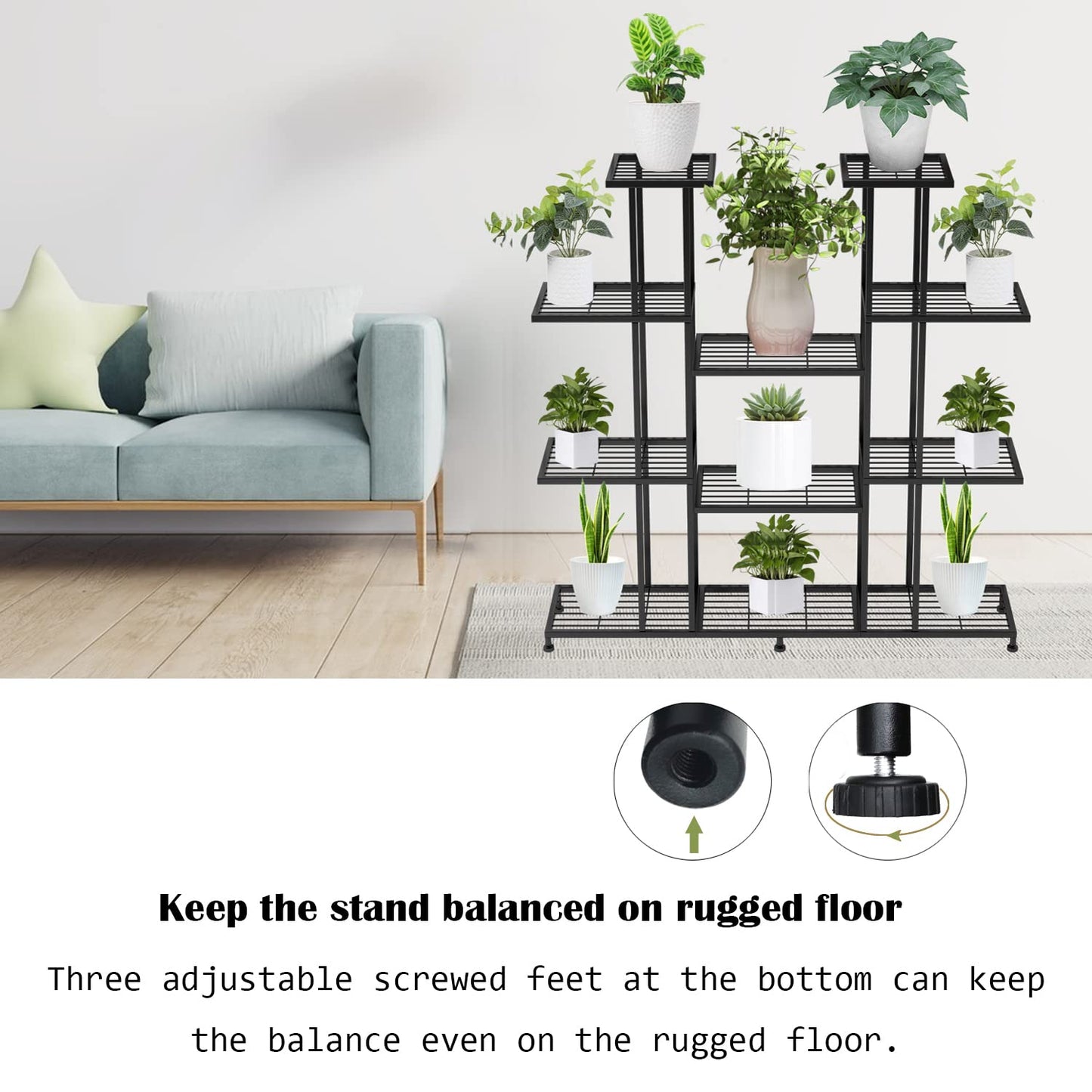 Twhep Heavy Duty Metal Plant Stand, large Multifunctional Plant Stand for Indoor Outdoor, for Tall Large Rack for Living Room Garden Balcony, Black(9 Tier)