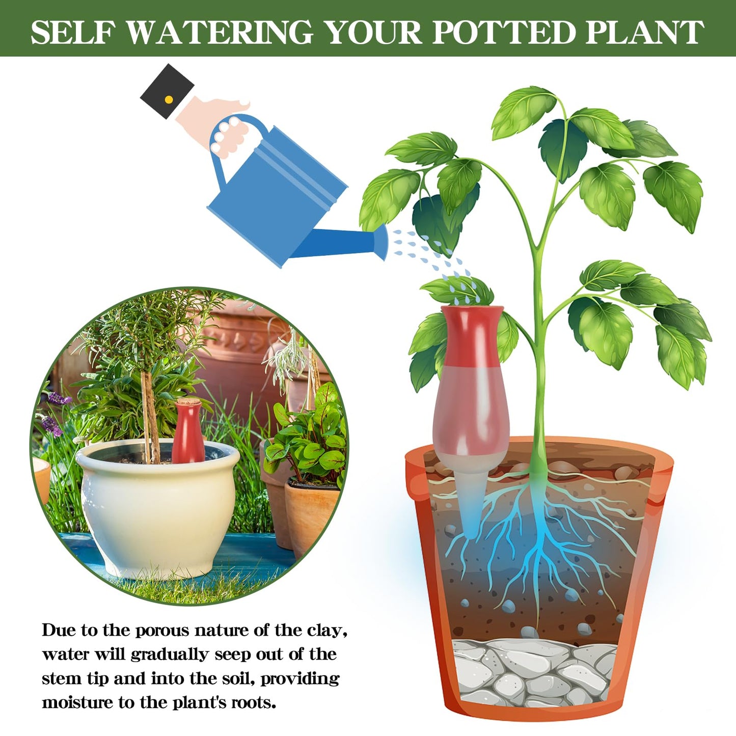 4 Packs Ollas Plant Watering Globes, 12 Oz Terracotta Self Watering Planter Insert, Automatic Watering Devices, Clay Drip Irrigation Stake for Indoor & Outdoor Plant, 1 Week Easy to Refill(Multicolor)