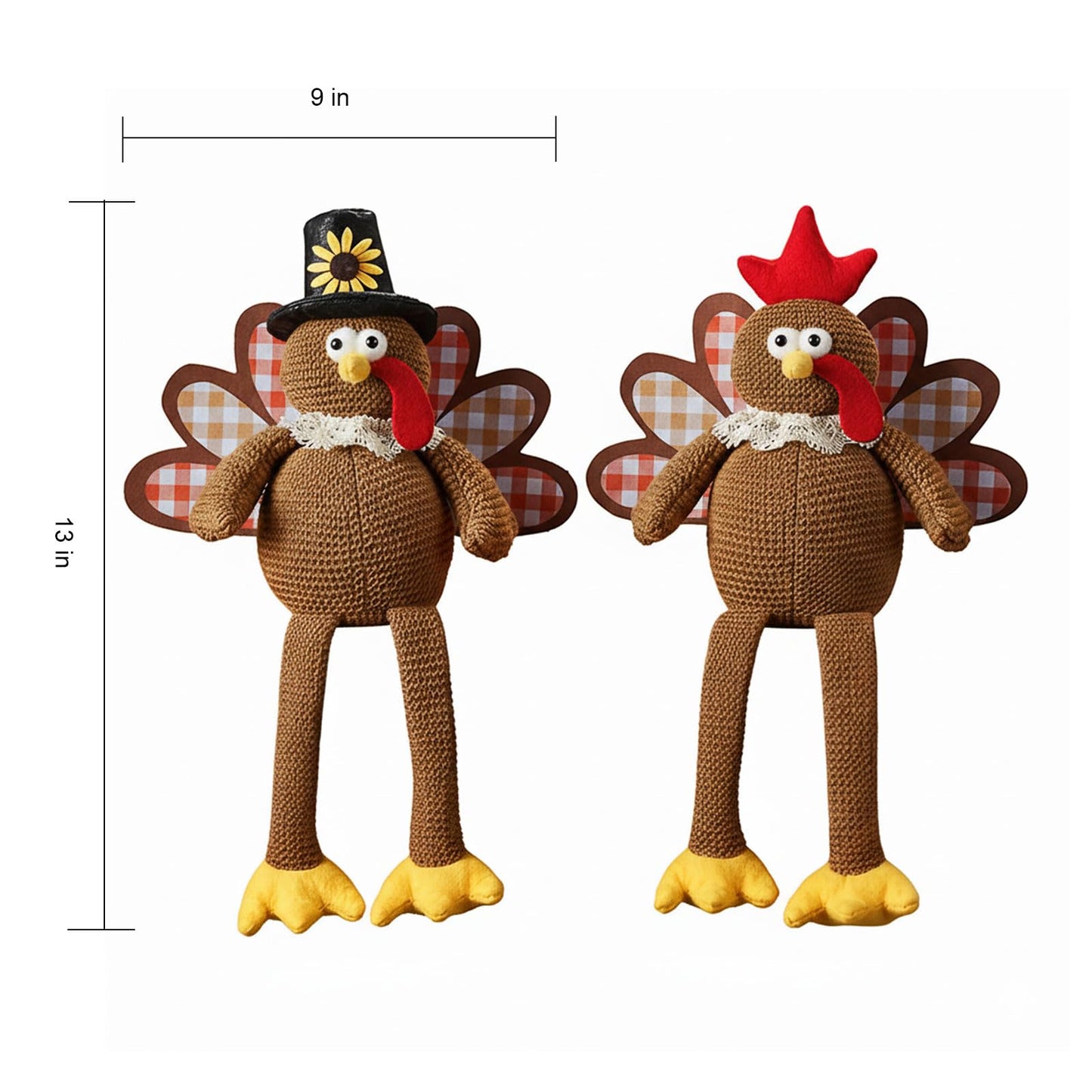 MWDJPXY Christmas Decorations Set of 2 Turkeys with Dangling Legs, Turkey Couple Doll Plush Kit Tabletop Centerpieces for Fall Harvest Home Decor Kitchen Shelf (Brown)