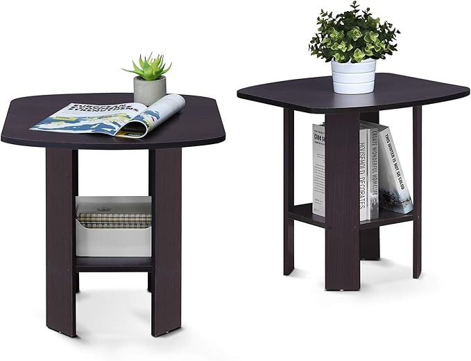 Furinno Simple Design Side Table Set of 2, 2-Tier Modern End Table