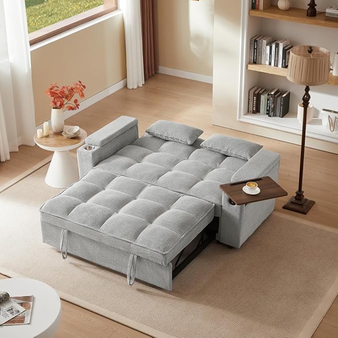 oaaktu Large Size Convertible Sleeper Sofa Bed, Polka dot Velvet Pull Out Futon