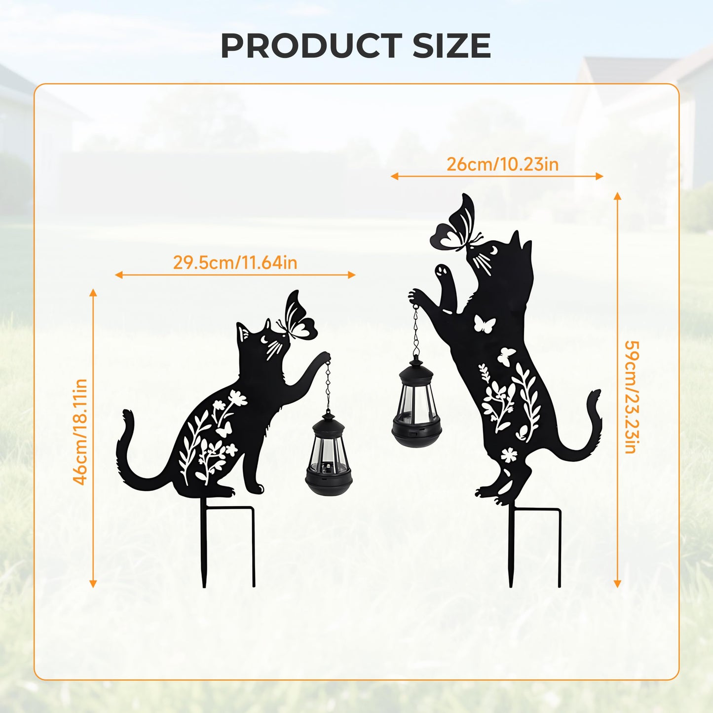 Cat Solar Lights Outdoor Garden, 2 pcs Lantern Stakes Decorative Black Ornament with Butterfly,Metal Garden Decor Art for Outside Lawn Yard Patio, Cat Yard Art Gifts for Halloween,Christmas
