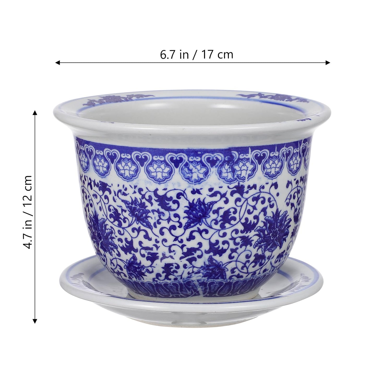 DOITOOL Blue and White Ceramic Planter Pot Chinese Ceramic Flower Pots Oriental Planter Decorative Succulent Plant Pot with Trays for Balcony Yard Home Decoration