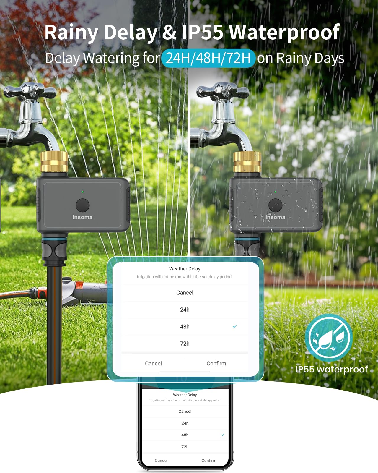 WiFi Water Timer Brass Inlet, 2.4GHz Smart Sprinkler Timers, 1 Zone Hose Timer with WiFi Hub, Voice/App Control with Alexa & Google Assistant, Auto/Manual Watering, Rain Delay, for Garden, Yard, Lawn