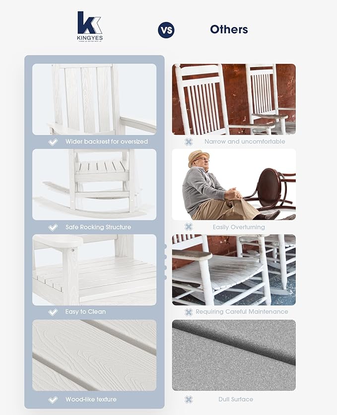 KINGYES Oversized Outdoor Rocking Chair Set of 2, All-Weather Patio Rocking