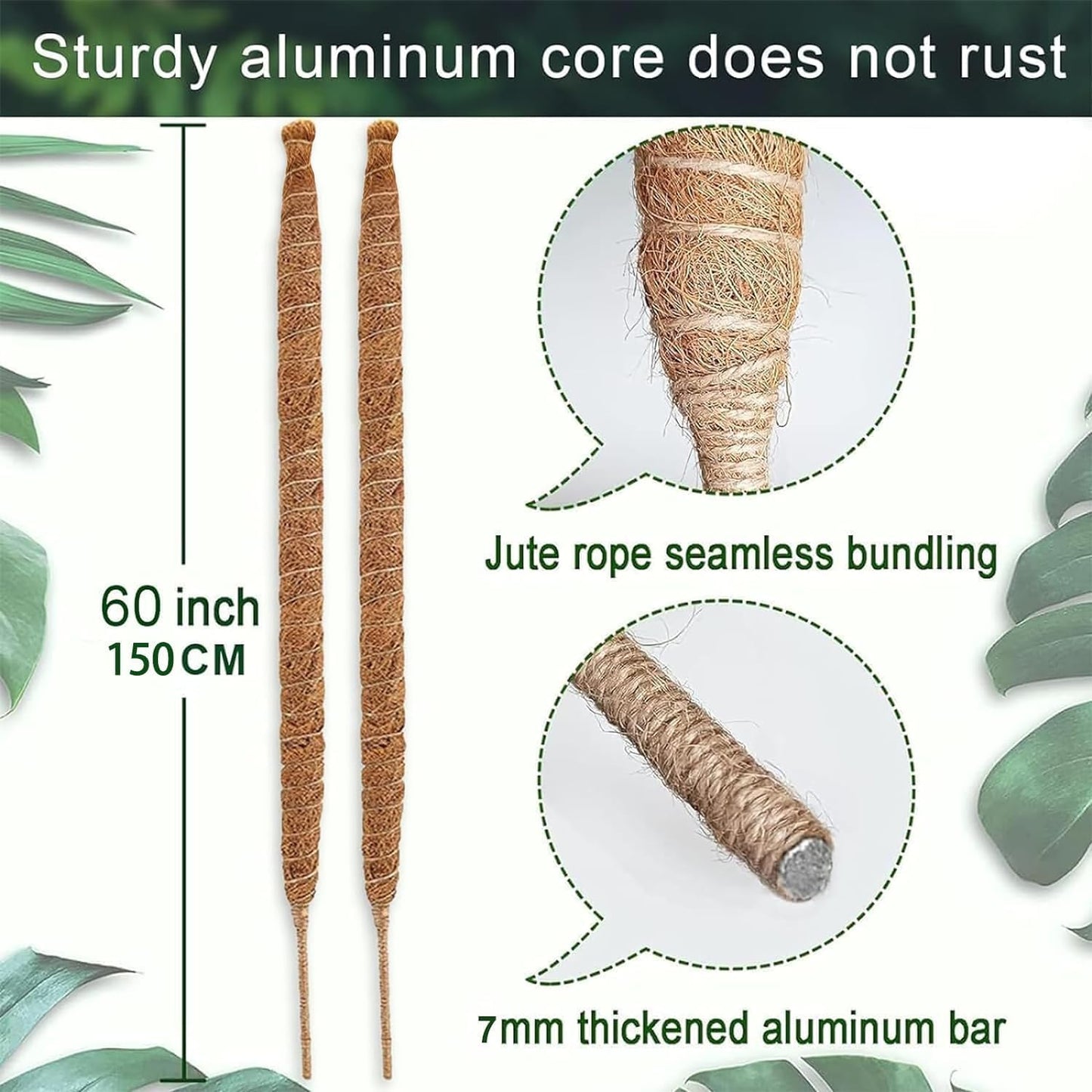 2 Pack 60 Inch Moss Pole, Bendable Moss Pole for Plants Monstera, Tall Moss Poles for Climbing Plants Indoor, Large Support, Garden Trellis Stick Stakes for Plant