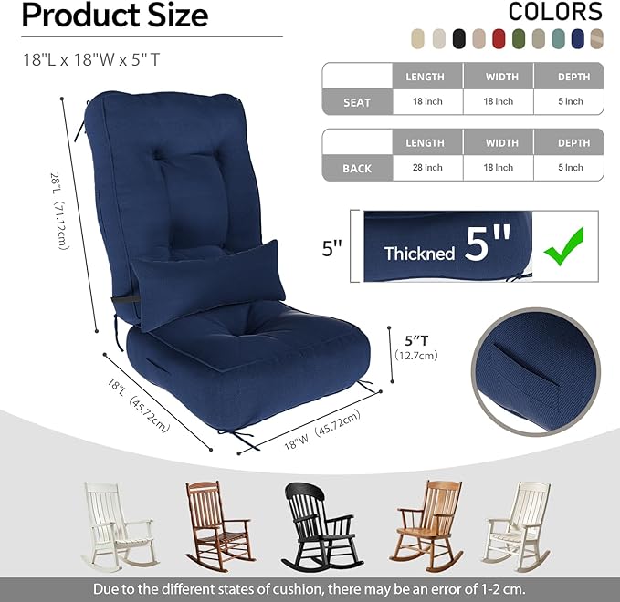 Rocking Chair Cushions with Pillow, Waterproof and Fade-Resistant Thicken